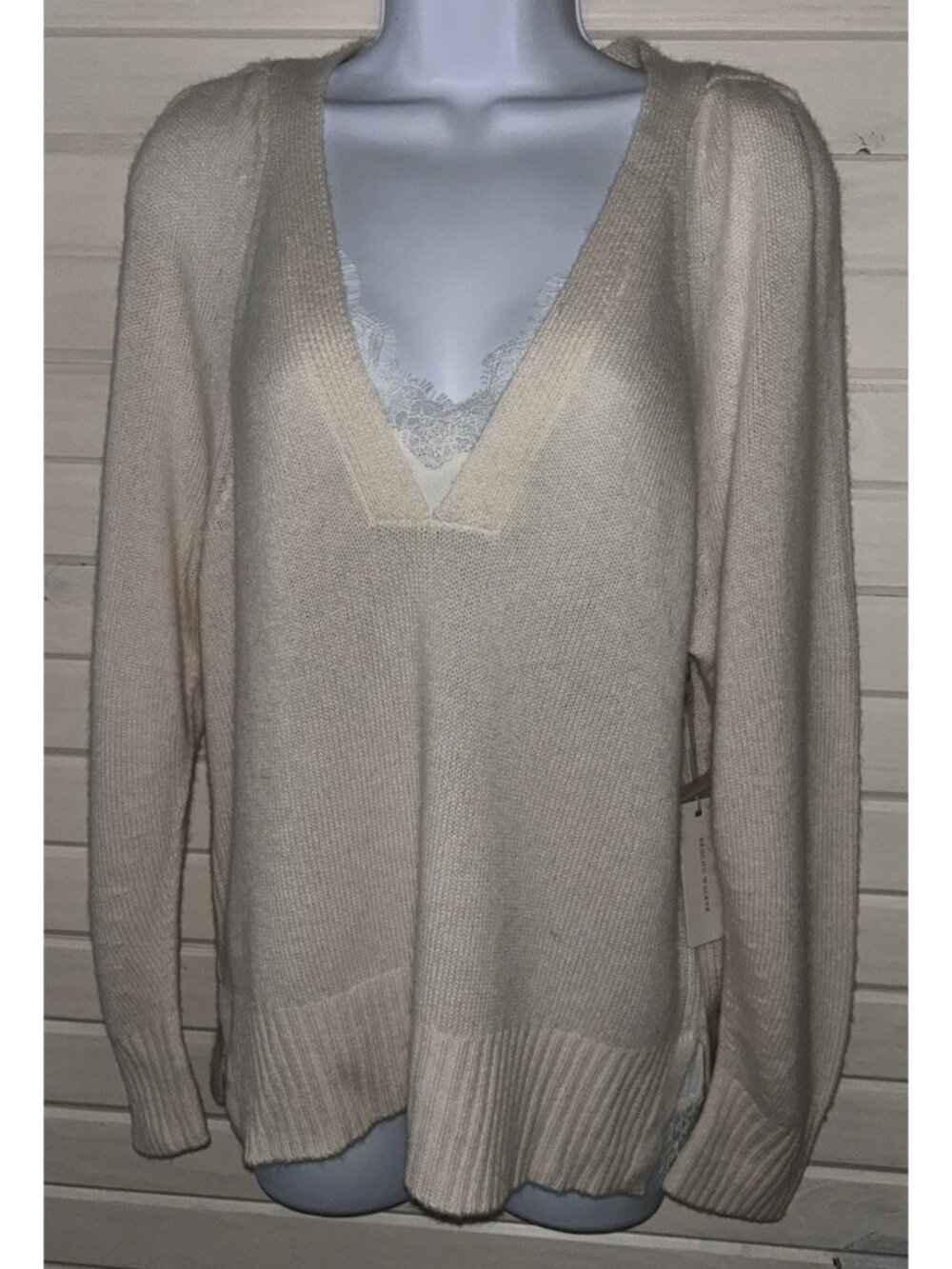 NWT Brochu Walker Sz MEDIUM Ida Vee Lace Looker Sweater Ivory Wool Cashmere $398